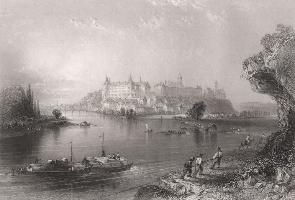 Neuburg an der Donau , Bavaria. Danube. BARTLETT 1840 old antique print